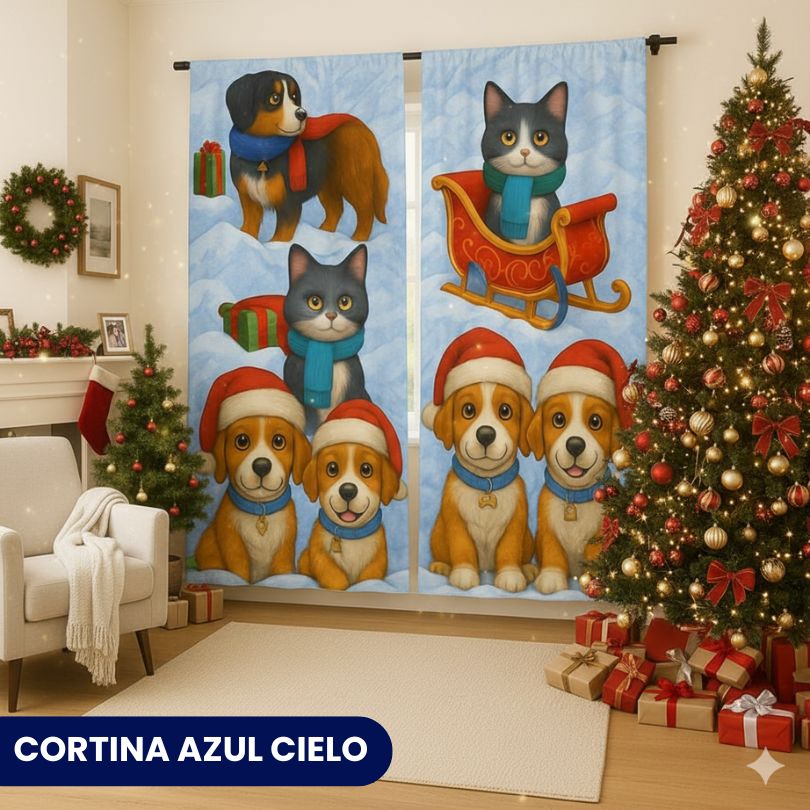 Cortina de navidad estampada de 2 secciones: 2,7M de ancho x 2 M de alto