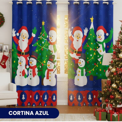 Cortina de navidad estampada de 2 secciones: 2,7M de ancho x 2 M de alto
