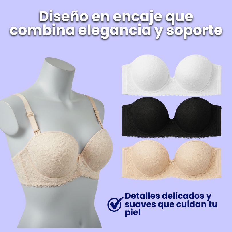 EncajeElite™Combo de 3 Brasieres Premium con Realce Natural y  Relleno
