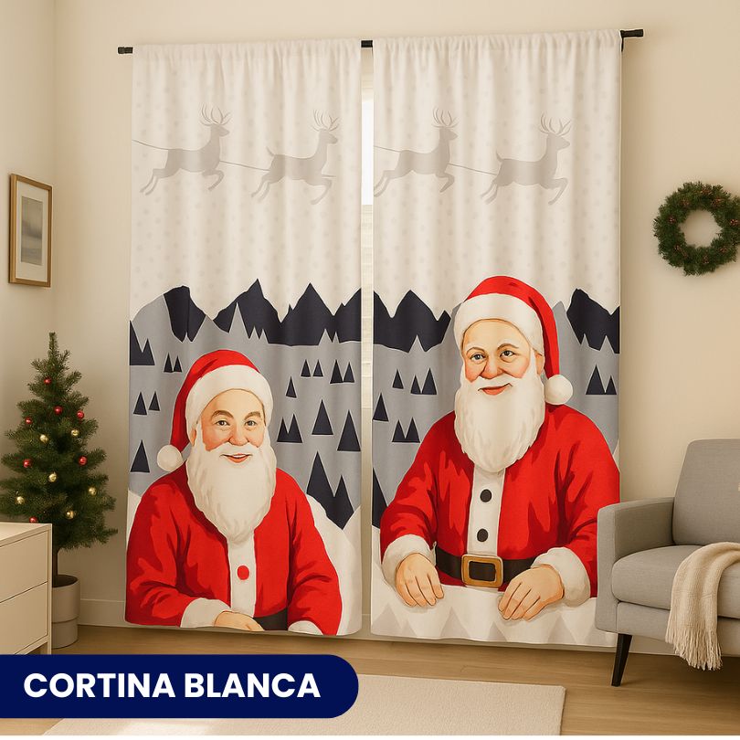 Cortina de navidad estampada de 2 secciones: 2,7M de ancho x 2 M de alto
