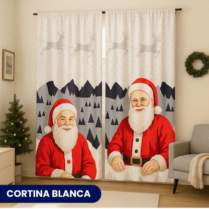 Cortina de navidad estampada de 2 secciones: 2,7M de ancho x 2 M de alto