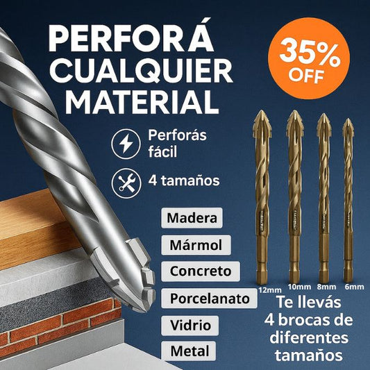 Juego de 4 Brocas Excéntricas Premium – Perforá cualquier material ¡ULTIMAS UNIDADES!