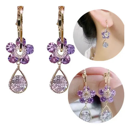 Aretes Flor Diamante  + 1 PAR DE PENDIENTES GRATIS TIPO FLOR AMATISTA