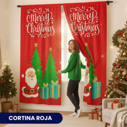 Cortina de navidad estampada de 2 secciones: 2,7M de ancho x 2 M de alto
