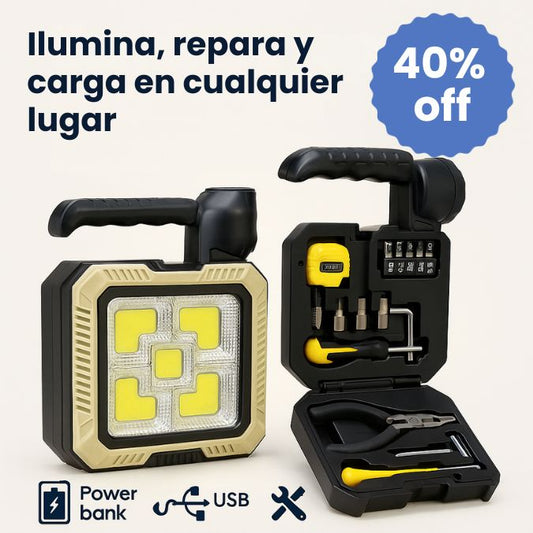 LumiTool™  linterna que también es cargador y caja de herramientas