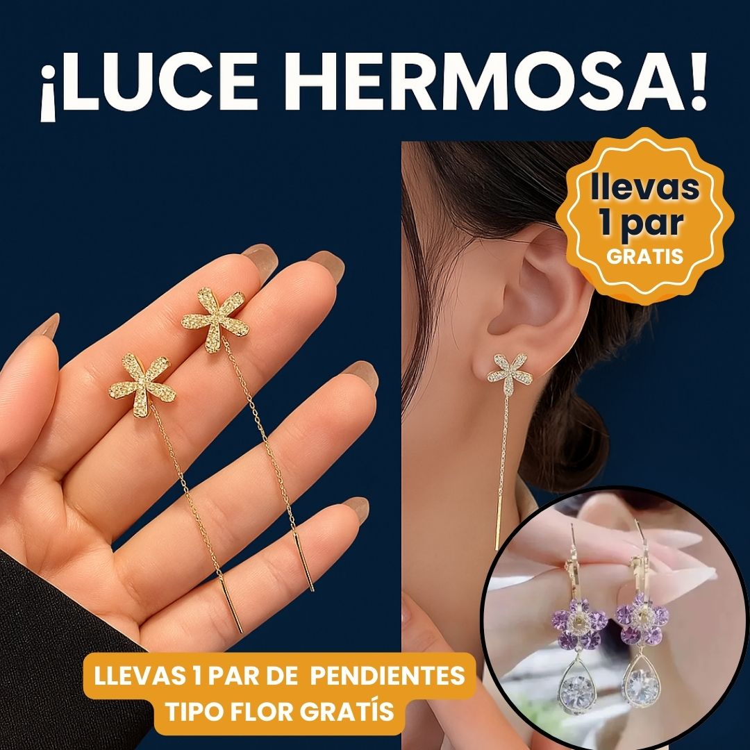 Aretes Flor Diamante  + 1 PAR DE PENDIENTES GRATIS TIPO FLOR AMATISTA