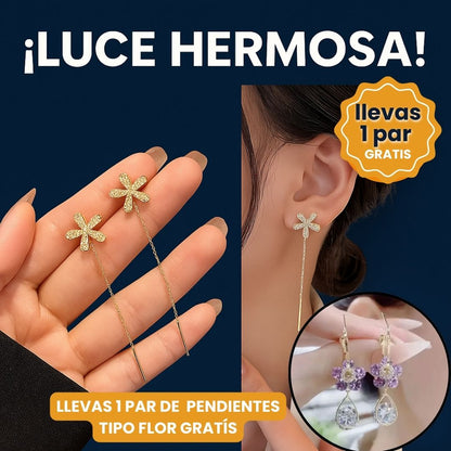 Aretes Flor Diamante  + 1 PAR DE PENDIENTES GRATIS TIPO FLOR AMATISTA